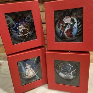 Festive Christmas Ornament Set with Red Boxes